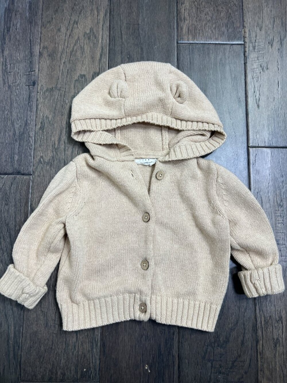 Rise Little Earthling Neutral Knit Bear Ear Hooded Cardigan 6–12M